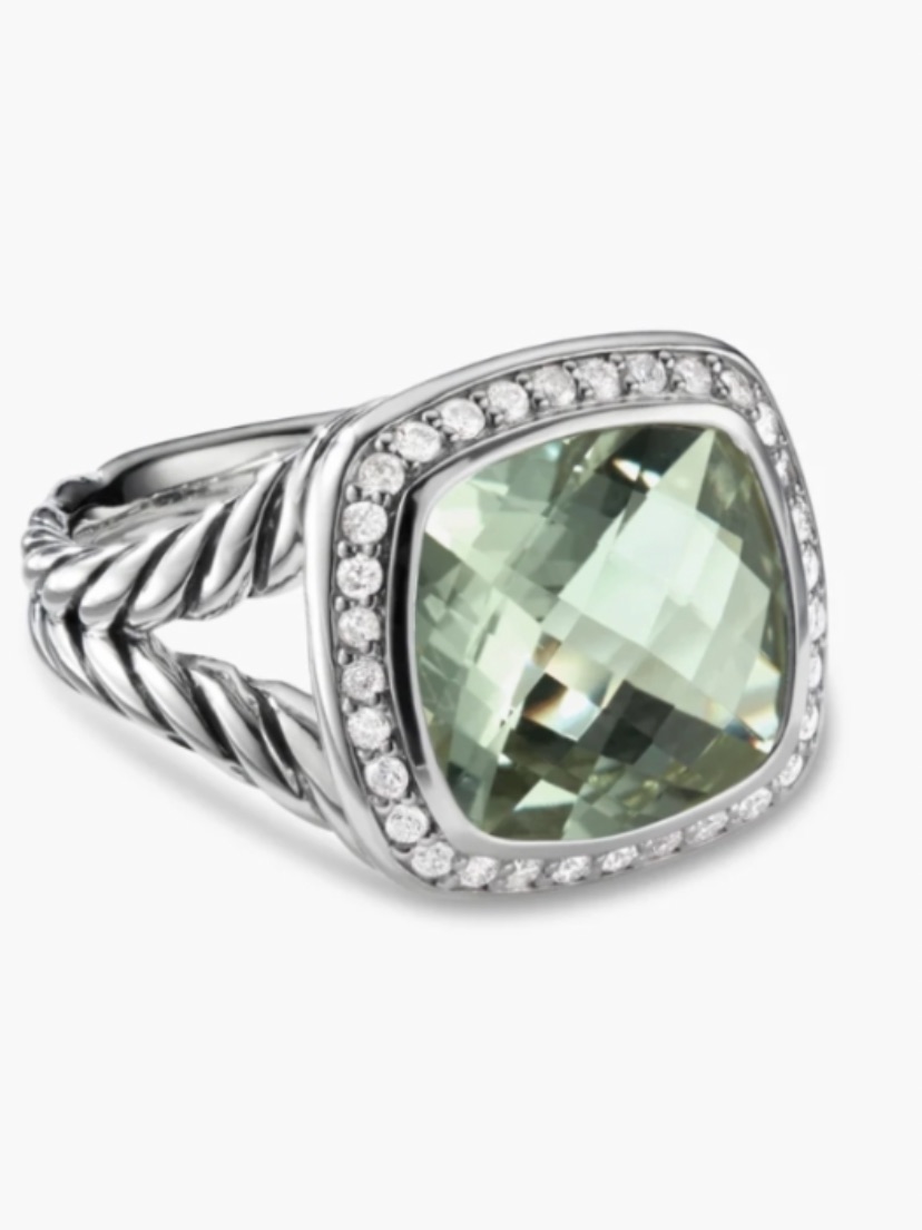 David Yurman Sterling Silver Prasiolite And Diamond Ring